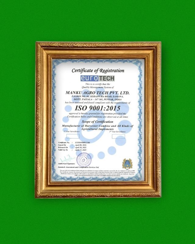 ISO certification of VISHAL Harvesters