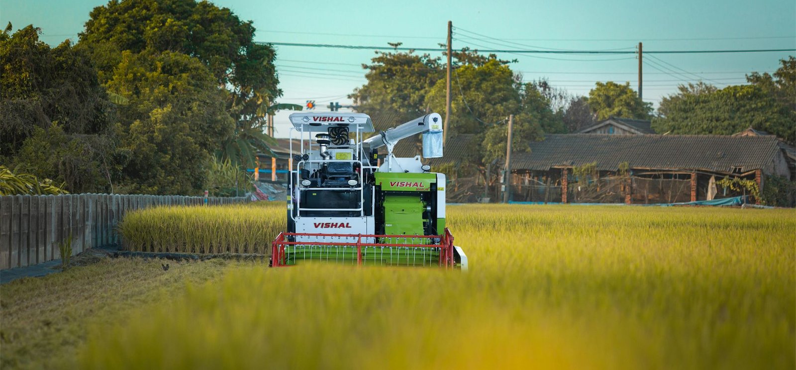 VISHAL combine harvester working in a wheat field